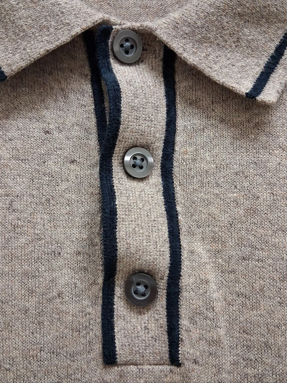 Banana Republic Tipped Silk Linen Knit Polo Shirt Medium Beige Grandpacore